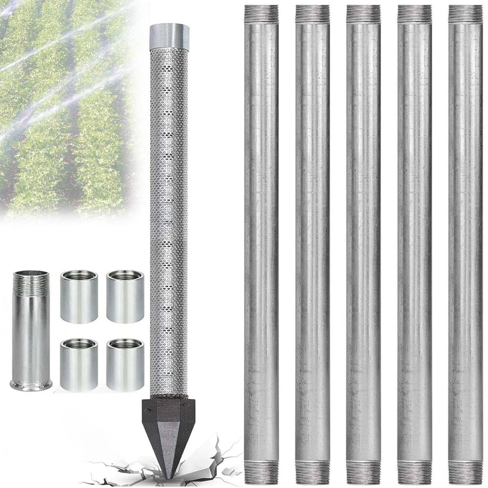 Ofyphth Sand Point Well Kit 1-1/4″, Stainless Steel Drive Point Well, Heavy Duty Shallow Well Point Kit, with 60 Mesh Screen, for Drive Sand Point Well&Soft Soil Well. 6M
