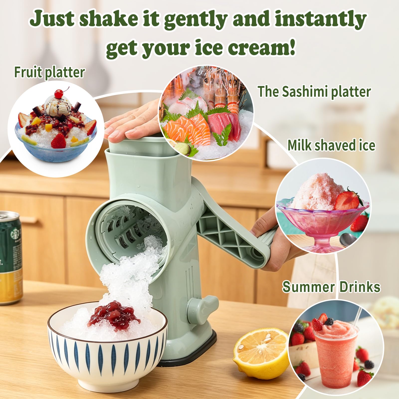 Slushie Maker, FainFun Ice Crusher mit 45°-Doppelklingen und stabilem Saugnapf, Hocheffizient und Arbeitssparend, Slush Maschine geeignet für Camping, Cocktails, Eiskaffee und Desserts