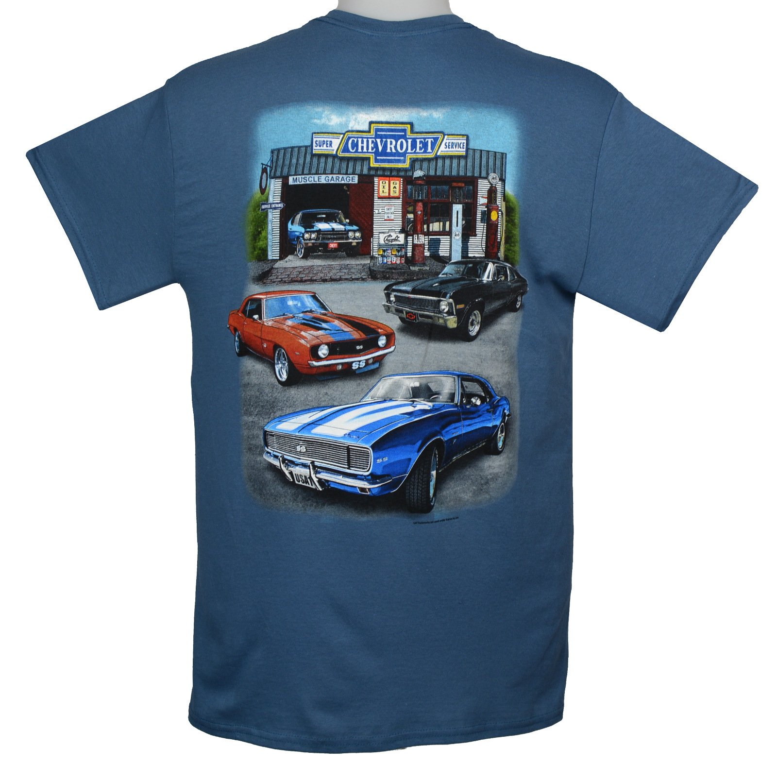 Joe Blow Men's Chevy Super Service Muscle Garage Adult T-Shirt, X-Large, Indigo