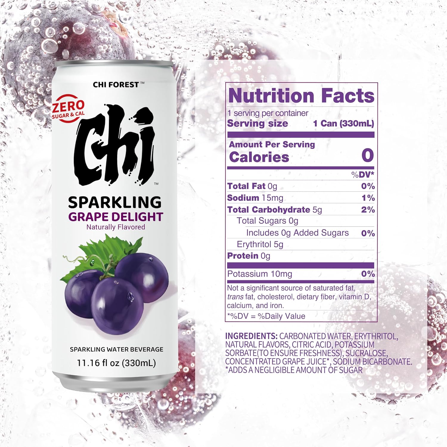 CHI FOREST Grape Delight sparkling water, 0 Sugar 0 Carolies, 11.16 fl oz* 24 - Image 2