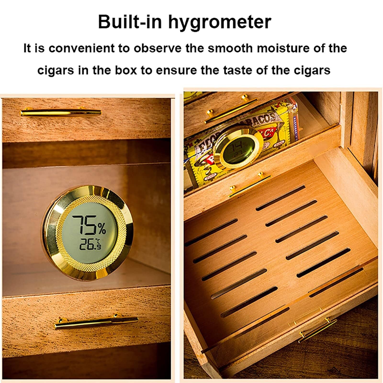 Humidor aus Zedernholz mit Hygrometer und Luftbefeuchter – Platz für 80–100 Zigarren, durchsichtiges Fenster für einfache Sicht