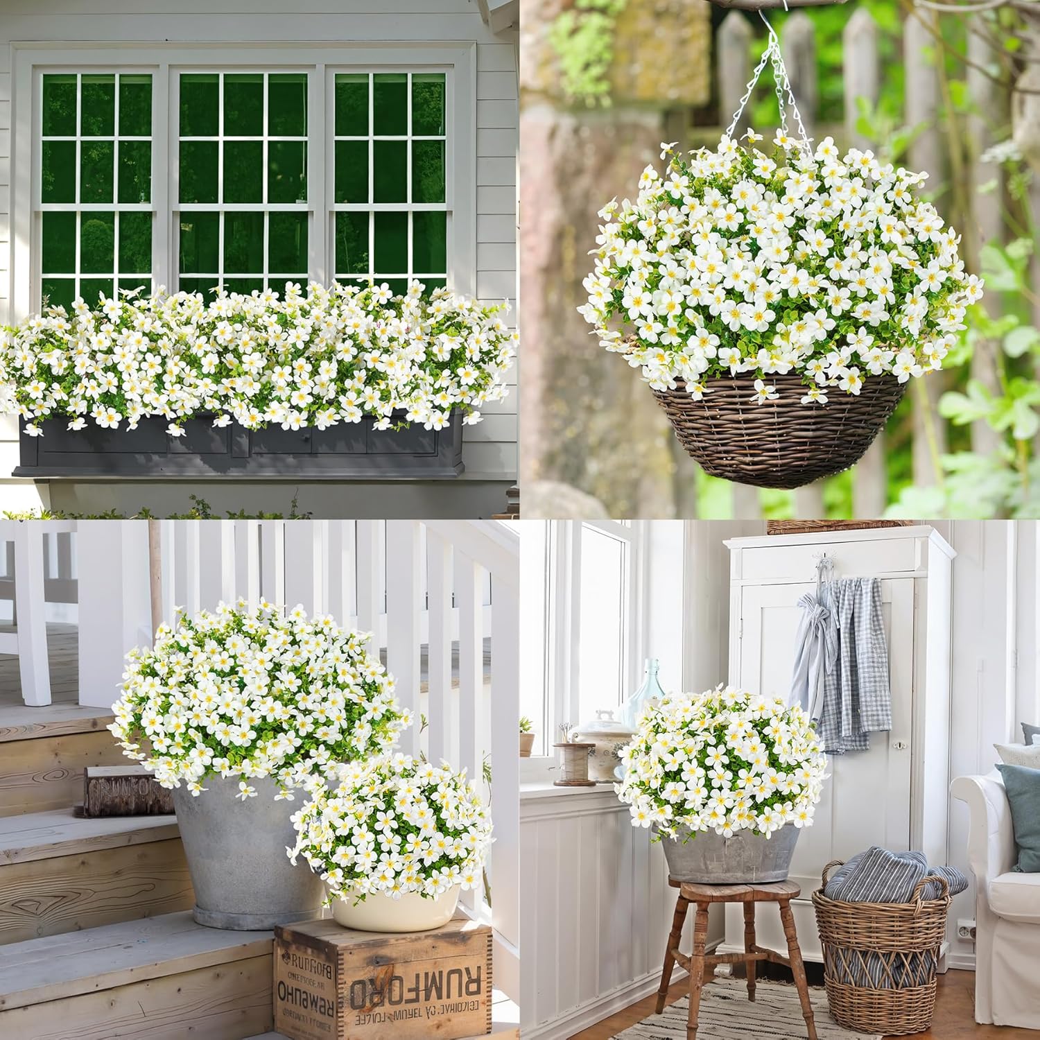 16 Bundles Artificial Flowers for Outdoors Decoration Fake Silk Flowers UV Resistant Faux Plastic Plants for Spring Summer Garden Yard Porch Window Box Home Indoor Outdoor Decor, White - Image 6