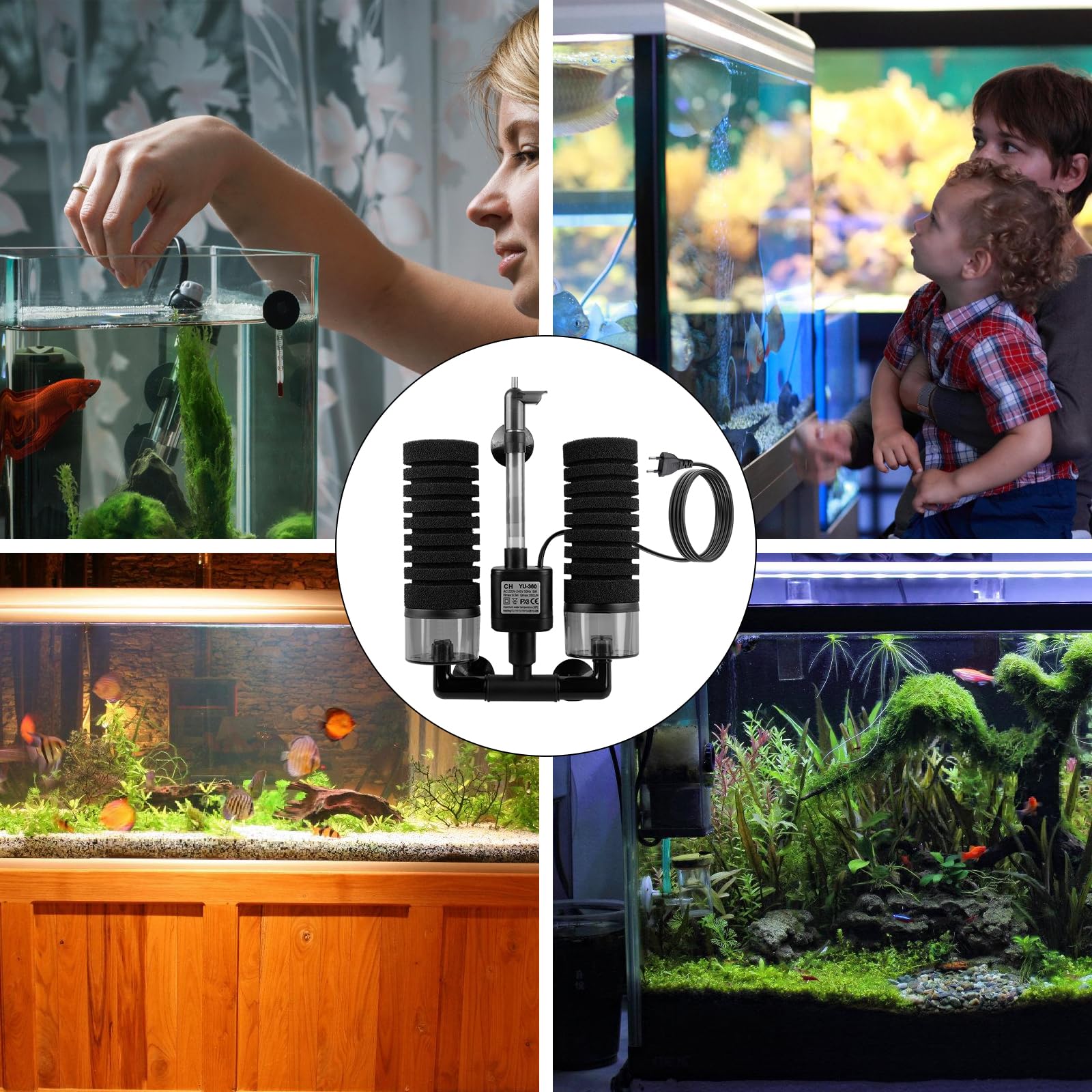 Filtro de esponja para acuario, filtro de espuma silenciosa, filtro de acuario con bola de filtro, filtro eléctrico para acuario, filtro silencioso de espuma de inmersión doble, filtro de acuario para