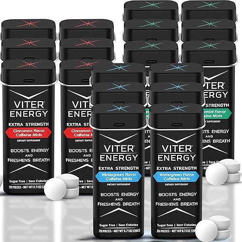 Viter Energy Extra Strength Mentas con cafeína 80 mg de cafeína, vitaminas B, menta de aliento vegana sin azúcar, verde invernal, canela, menta 6