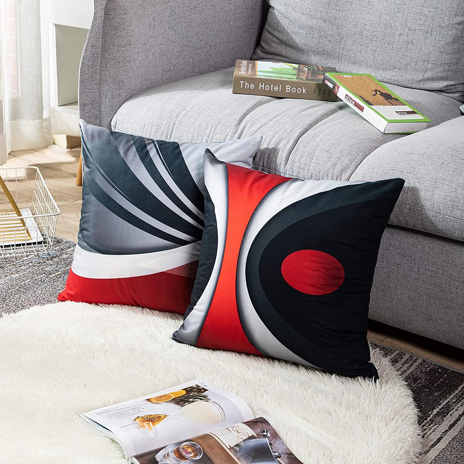 ZHILING Set of 4 Cushion Covers 45x45cm Modern Abstract Red Stripes Gray Black White Acrylic Bold Grey Decorative Pillow Cases Home Decor Square cushion covers 18x18 Inches - Image 5