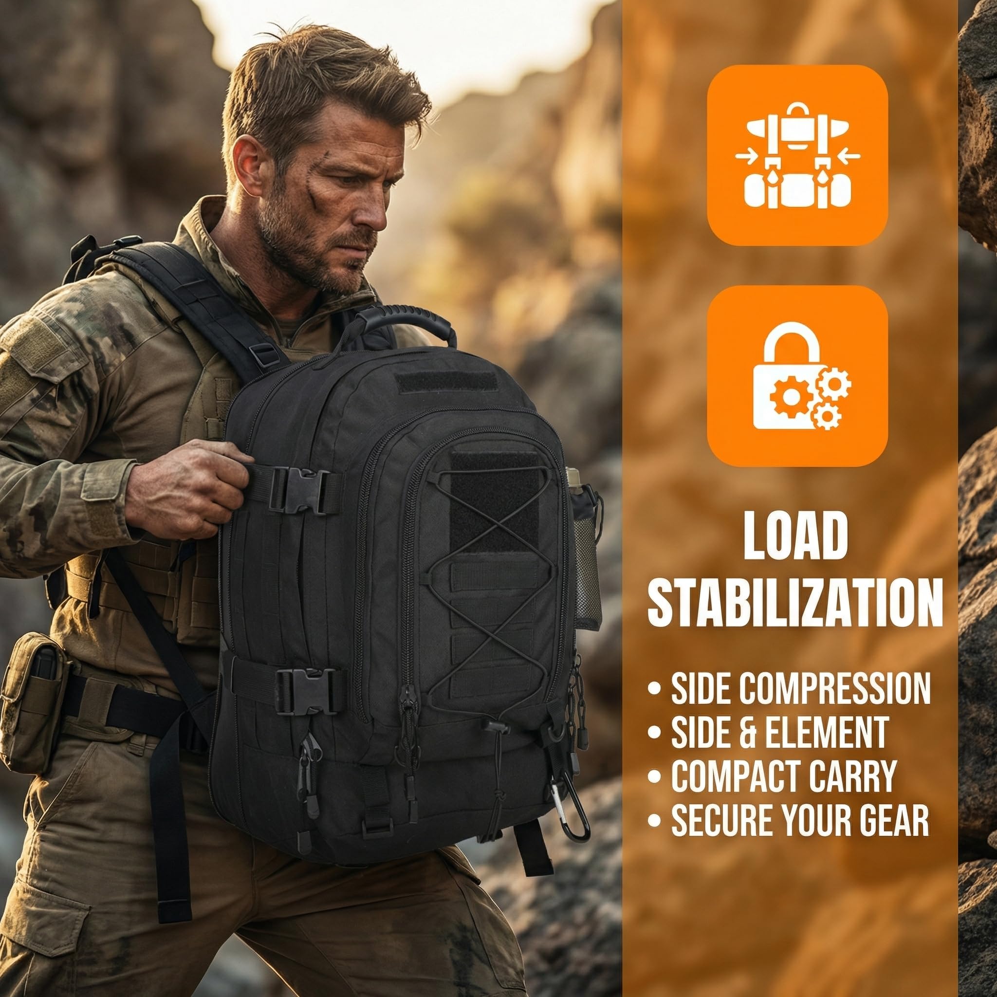 Großer Militär-Rucksack, 3 Tage, erweiterbarer Rucksack, Armee-Tagesrucksack für Outdoor, Wandern, Jagd
