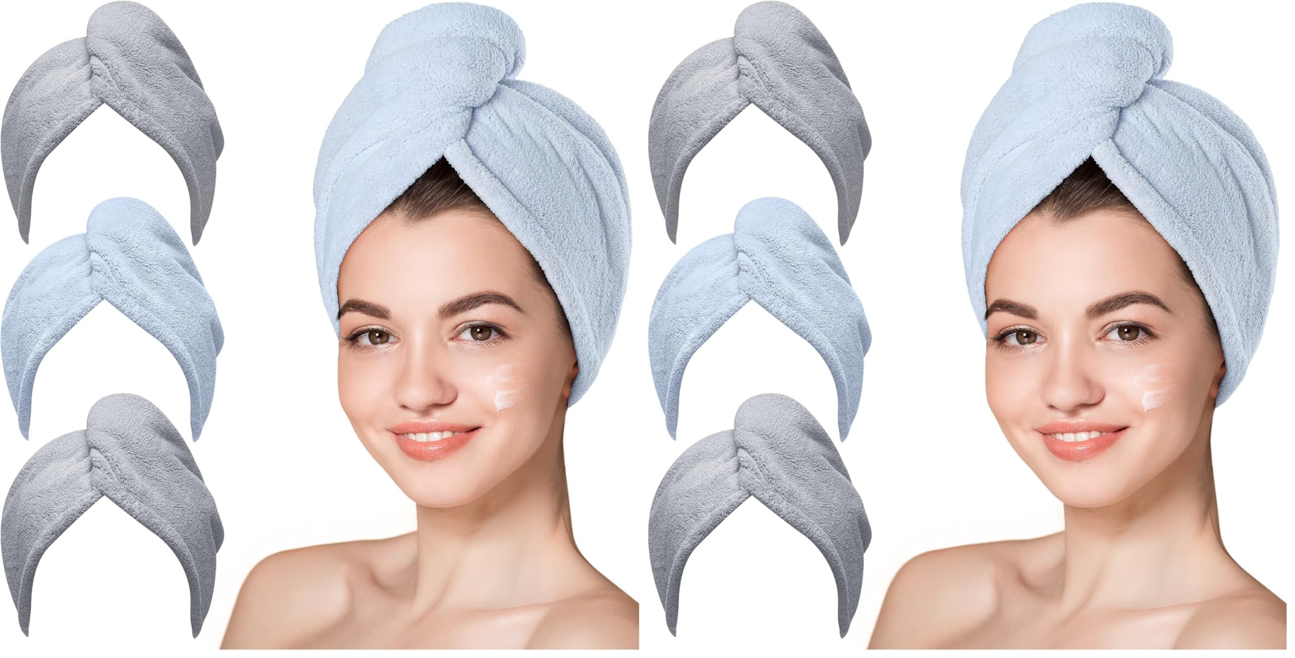 Hicober Microfiber Hair Towels - 6 Pack Hair Turbans, Drying Wrap Towels for Curly Hair Women, Anti Frizz (Grey, Blue, Grey)