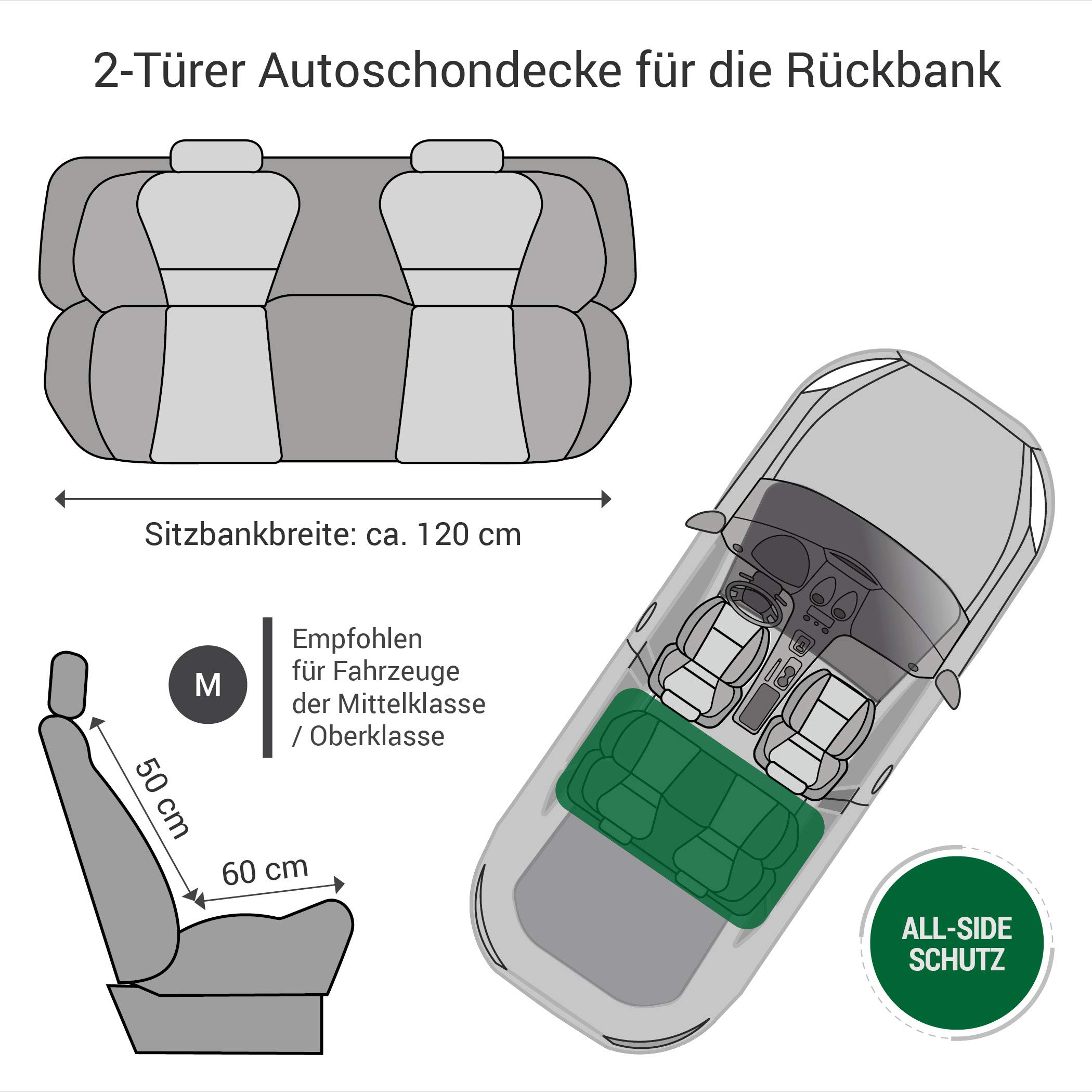Doctor Bark Cabrio Hundedecke mit Seitenschutz & Reißverschlüsse, Universalgröße, Kratzfest, rutschfeste Hundedecke für die Rückbank, für alle Cabrios und Coupés, M Grau
