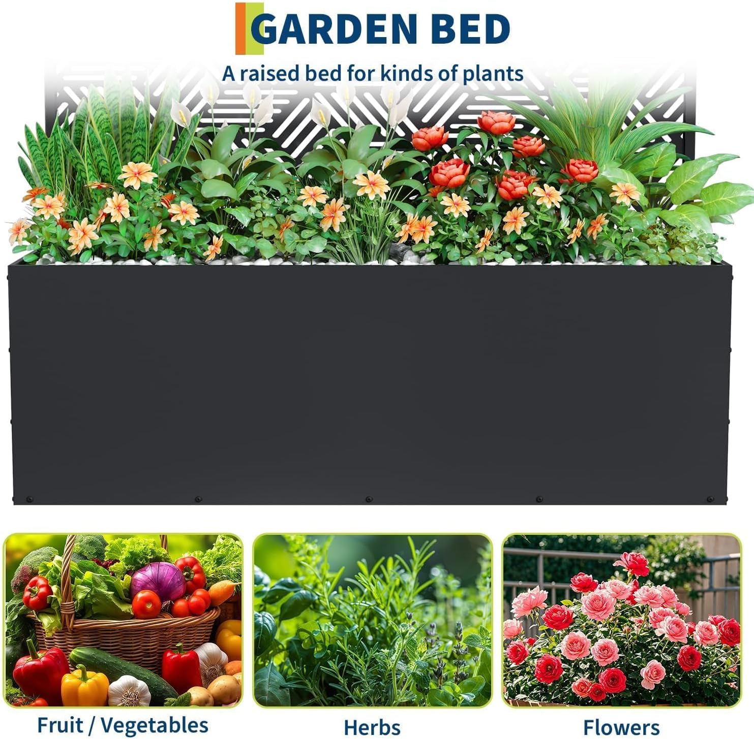 GarveeLife Metal Planter Box with Trellis, 71"x47"x16" Raised Garden Bed for Climbing Plants, Vegetables, Vines, Privacy Planters for Patio with Drainage Holes, 15.7" Deep Planting Bed