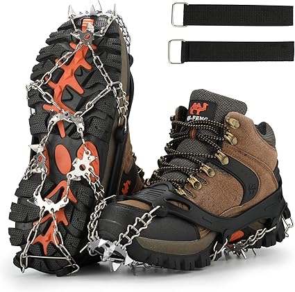 Ceestyle 11 Spikes Crampons,Stainless Steel Anti-Slip Microspikes, Ice Cleats Grips For Hiking Shoes And Boots(Black,M