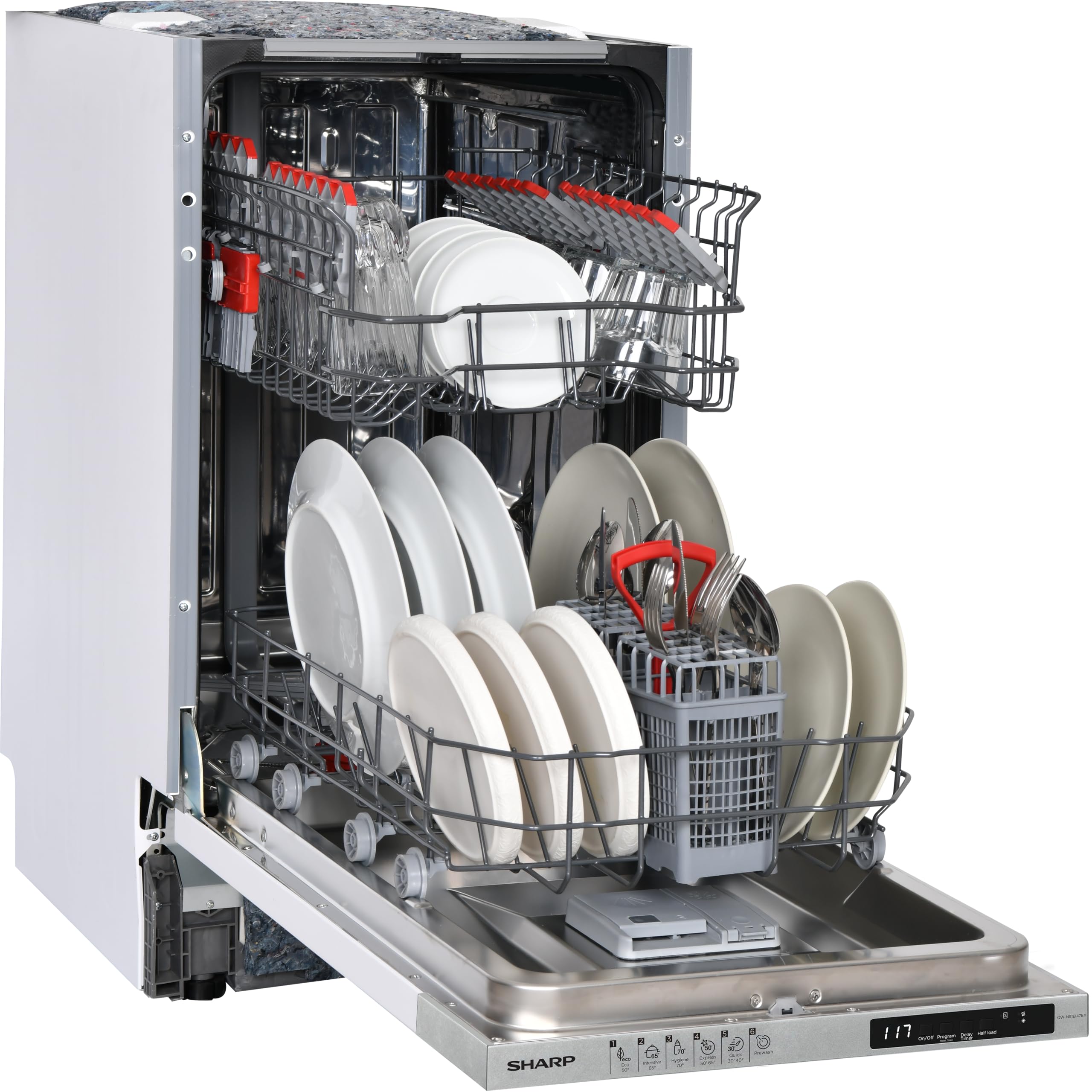 Sharp QW-NS1EI47EX-DE Geschirrspüler vollintegrierbar 45 cm 10 Maßgedecke E 47 dB Active Drying Hygiene 70°C Edelstahl