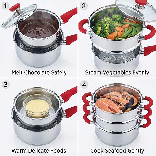 Miniatura 5 de Culinary Edge Juego de caldera doble antiadherente de acero inoxidable de 4 piezas