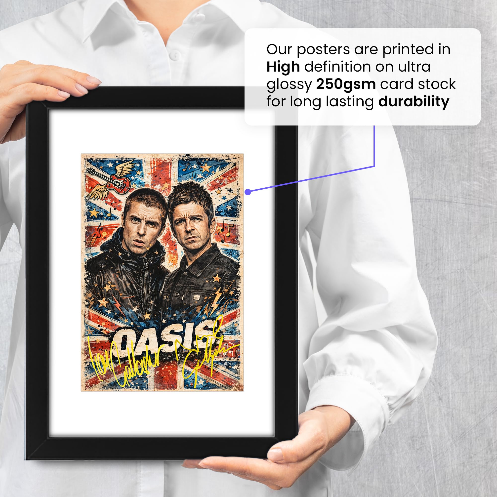 AllStarMedia Posterdruck "Tribute to Oasis" – Live '25 Reunion Tribute | Fan Art Geschenk | Musik Wandkunst | A3 gerahmt mit Passepartout