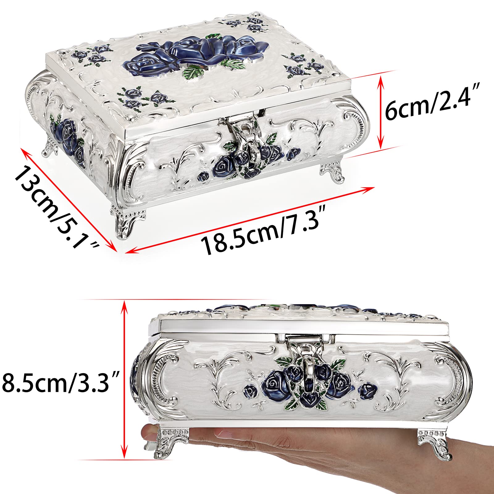 Joyero decorativo de metal, caja de tesoro vintage, organizador de joyas, aretes, collar, pulsera, caja de almacenamiento, soporte para anillos, caja de recuerdo para mujeres 6