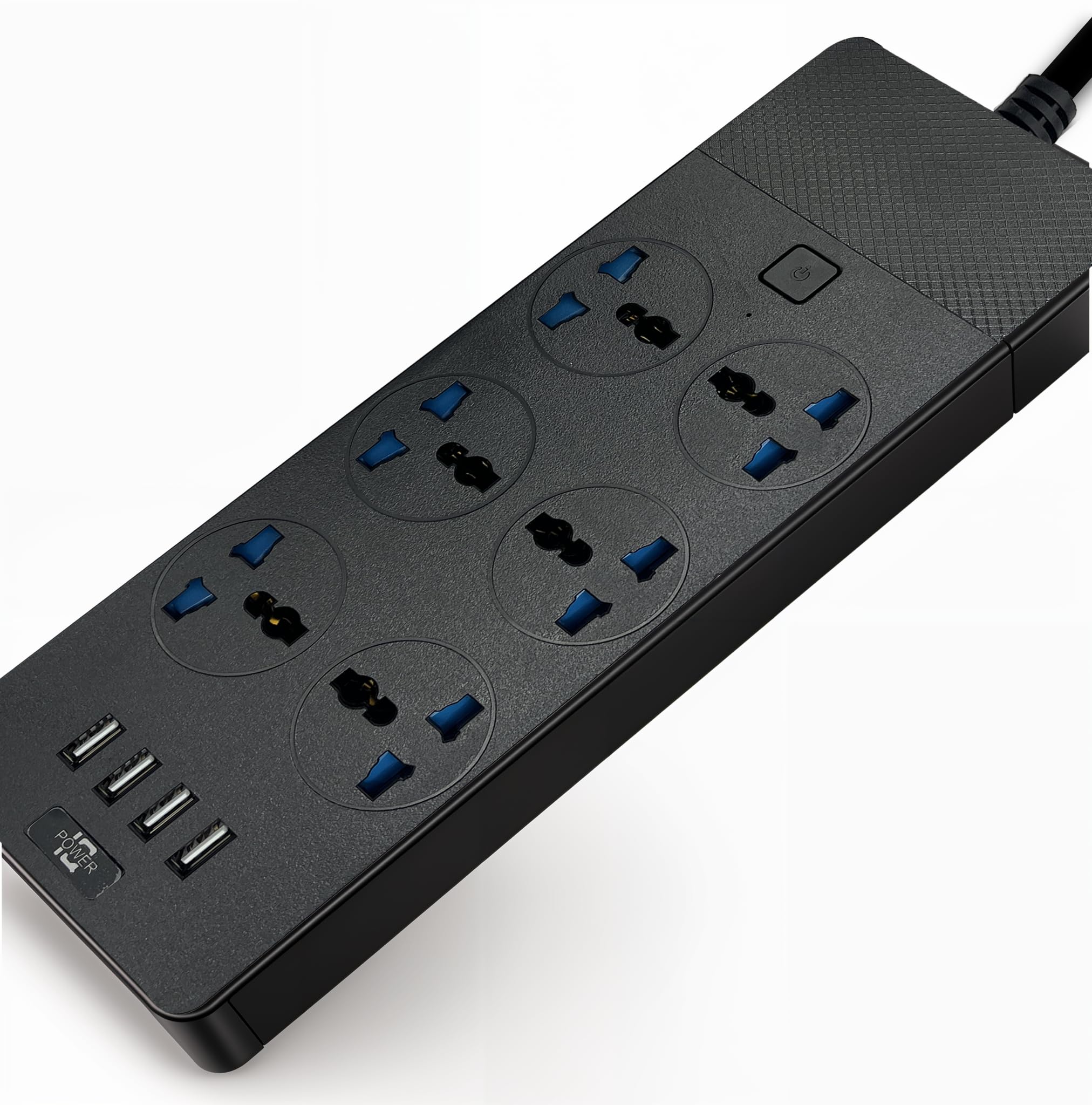 10 IN 1 POWER STRIP Extension Cord with 6 Sockets and 4 USB Ports, Universal Plug Adapter, Surge Protector, and 2M Bold Extension Cord (Black) with Switch