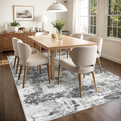 Miniatura 5 de Alfombras de área de 8 x 10 para sala de estar alfombra abstracta lavable con respaldo antideslizante, no desprende pelo, resistente a las manchas,