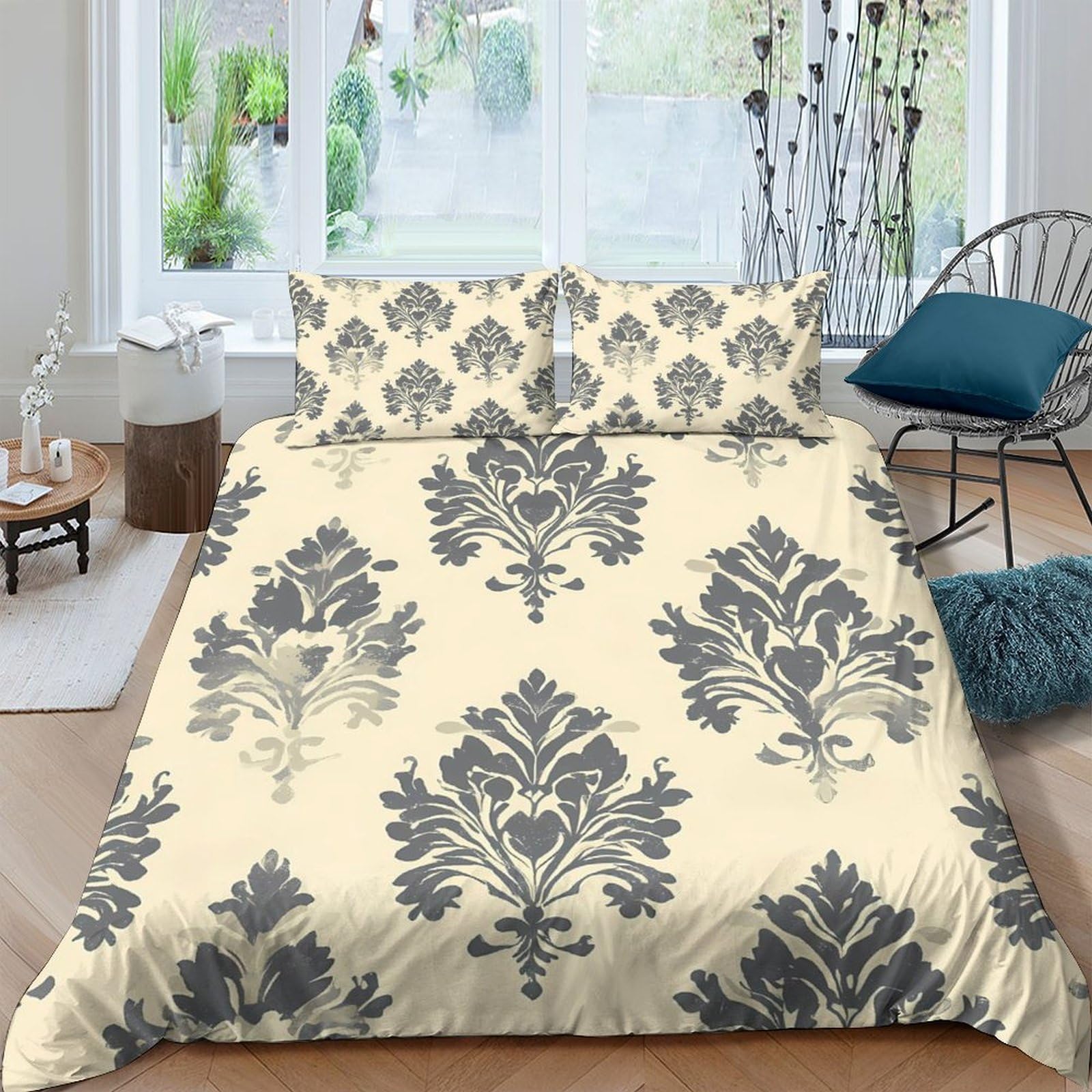 Ctjqhvkz Style-2 3D Printed Baroque Floral Fitted Sheet Microfiber Soft Breathable Damask Mattress Cover For Bedroom Guest Room Decor Single（135X200cm）