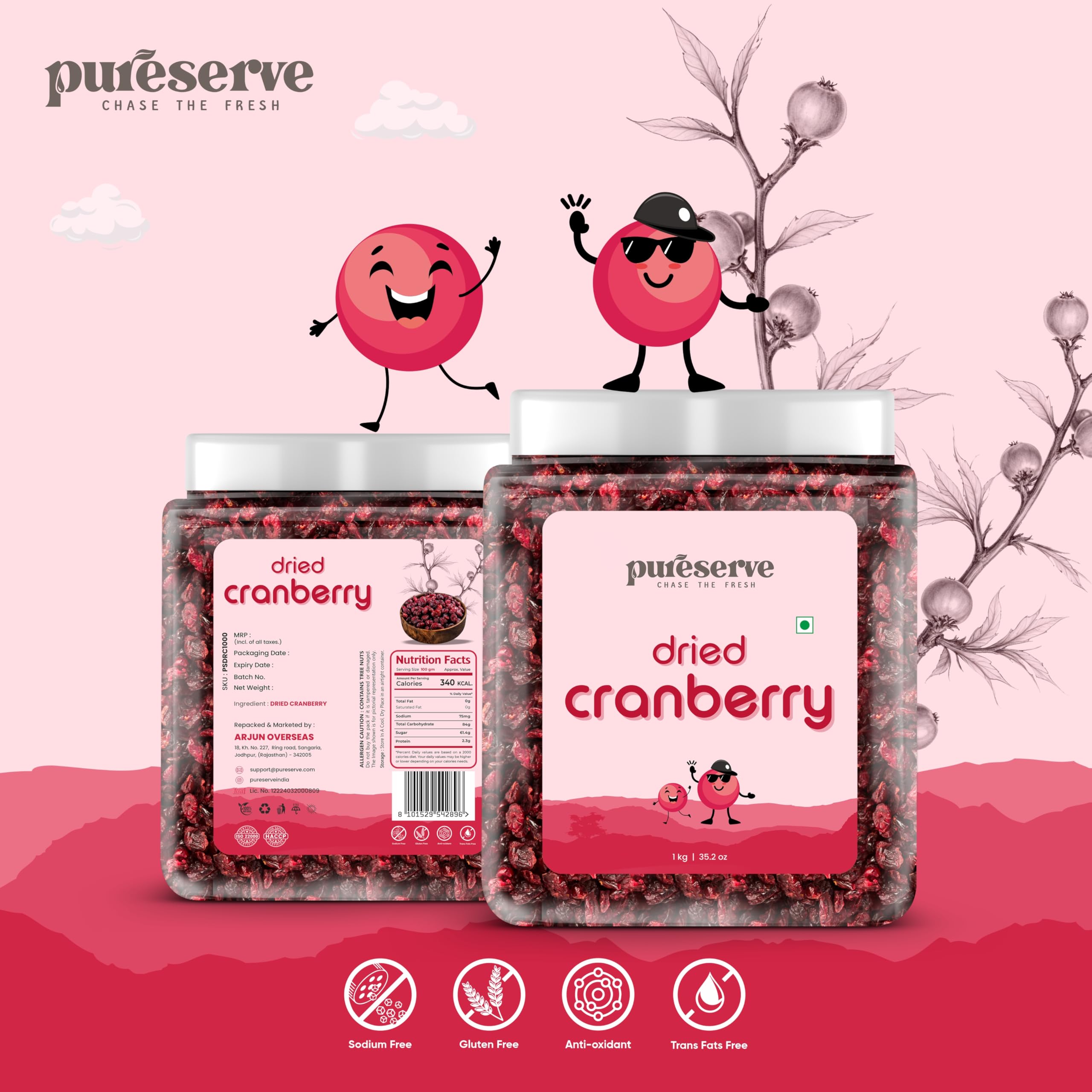 Pureserve Premium Dried Cranberries 1Kg – Naturally Sweet & Tangy | Antioxidant-Rich Superfood Dry Fruits | No Added Preservatives | Ideal for Snacking, Baking & Smoothies - Image 7 thumbnail