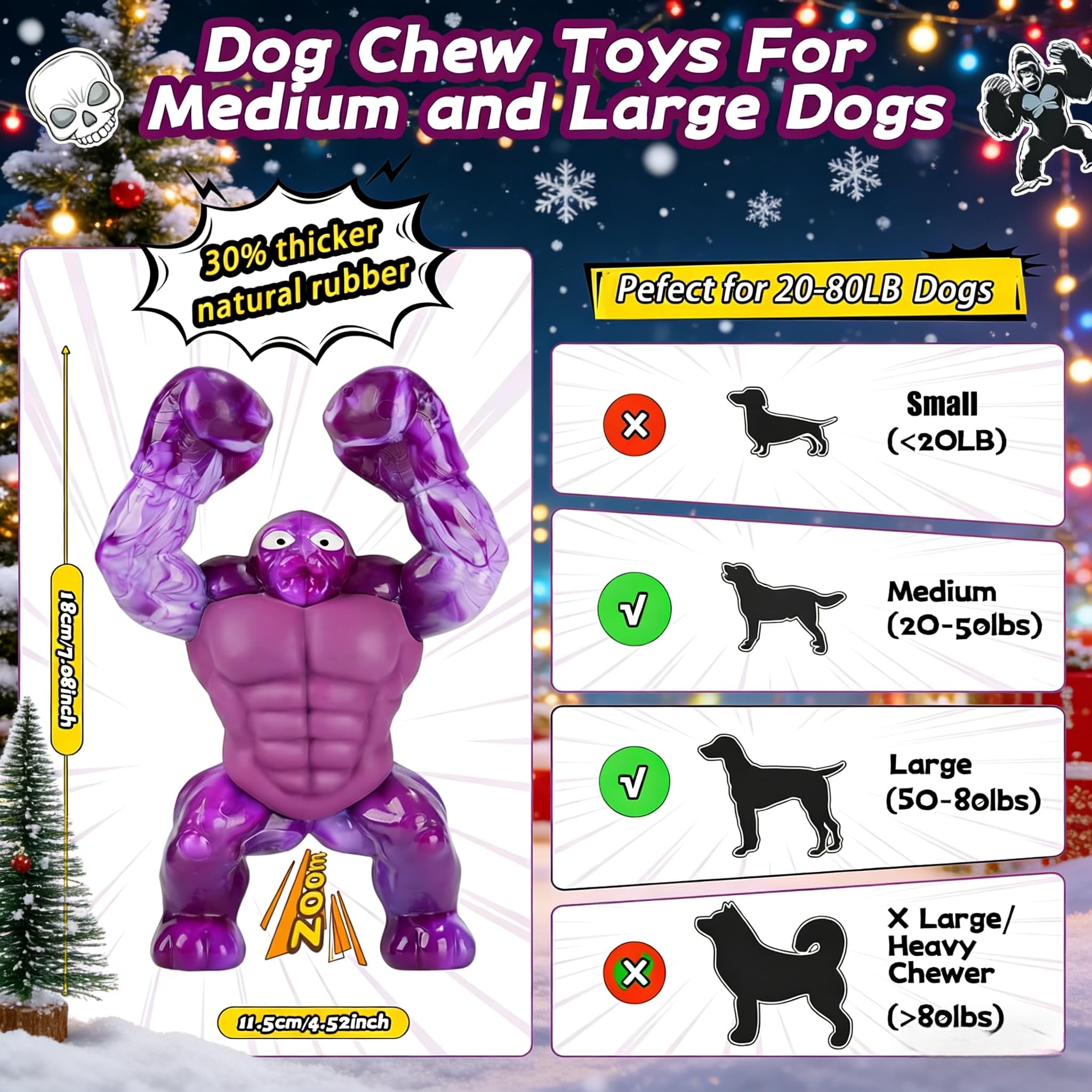 Juguetes indestructibles para perros para masticadores agresivos, juguetes masticables extremadamente resistentes para razas medianas y grandes (20-80 libras), juguete de limpieza de dientes con sabor