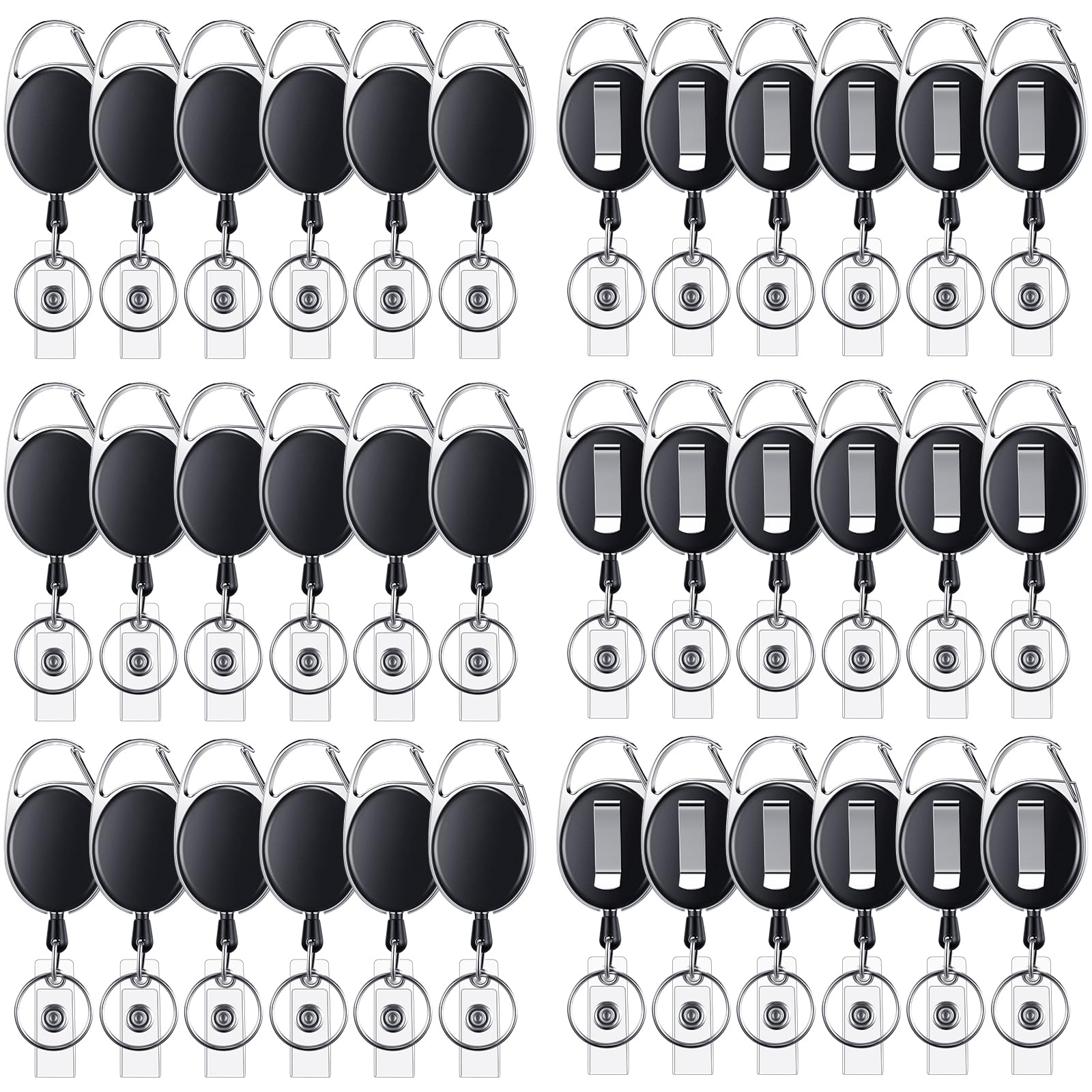 E&EY 50 Pack Badge Retractable Reels Clips Bulk for Name ID Holder, Badge Reel with Belt Clip and Key Ring, Heavy Duty, Keychain for Office Worker Nurse Doctor