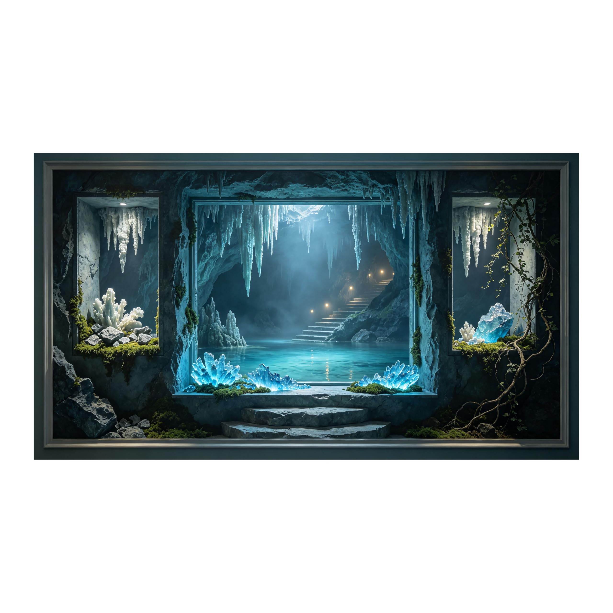 Yzpallescene Art260711196 3D Framed Wall Art Fantasy Crystal Cave Stereoscopic Window View Large Size Selfadhesive Removable Wall Decor Prints Artwork For Living Room Bedroom Office