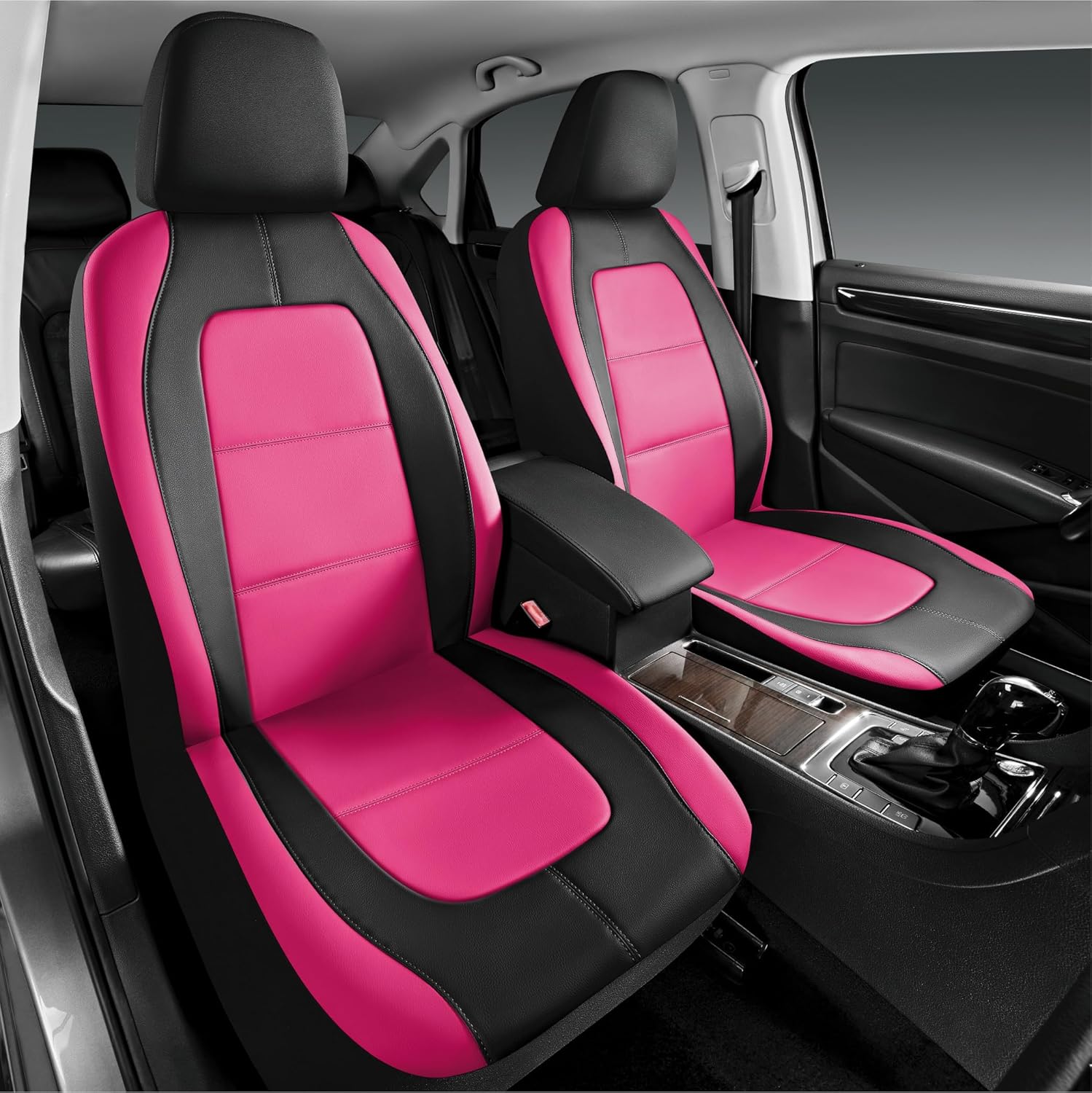 Road Comforts Car Seat Cover, Leather Car Seat Cover Full Set, Automotive Seat Covers, Airbag Compatible Universal Fit for Most Cars (Hot Pink)