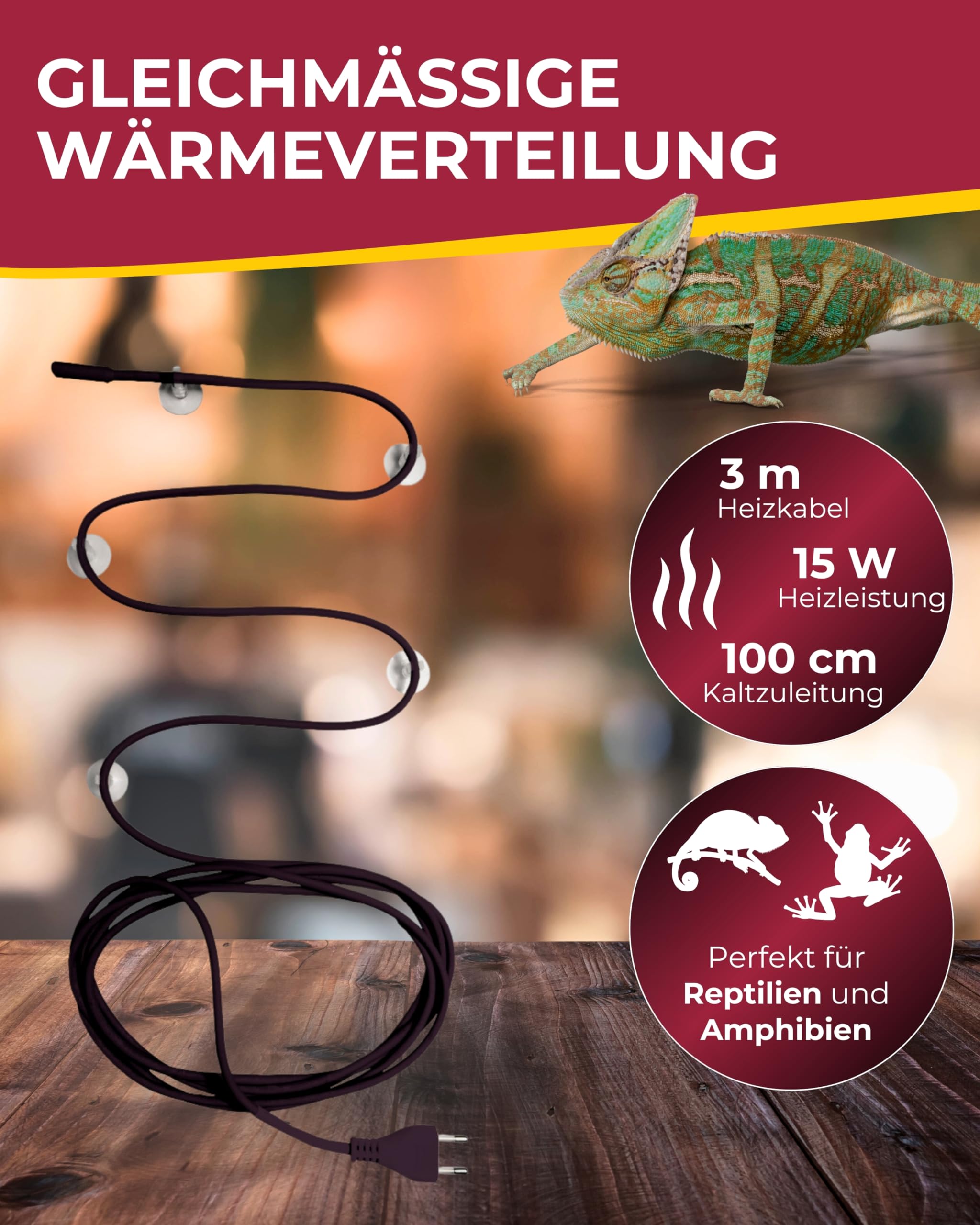 HOBBY Terraristik Terra-Thermo I Heizkabel für Terrarien I 3 m 15 Watt I Wärmekabel zur Temperaturregulierung I doppelt silikonummantelt und wasserdicht I Terrarienheizung für Reptilien und Amphibien