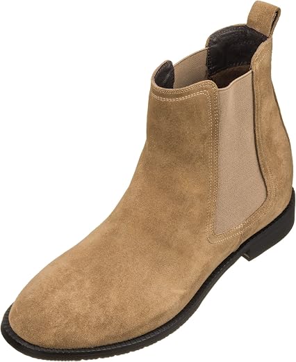 CALTO Men's Invisible Height Increasing Elevator Shoes - Suede Leather Slip-on Chelsea Boots - 2.9 Inches Taller