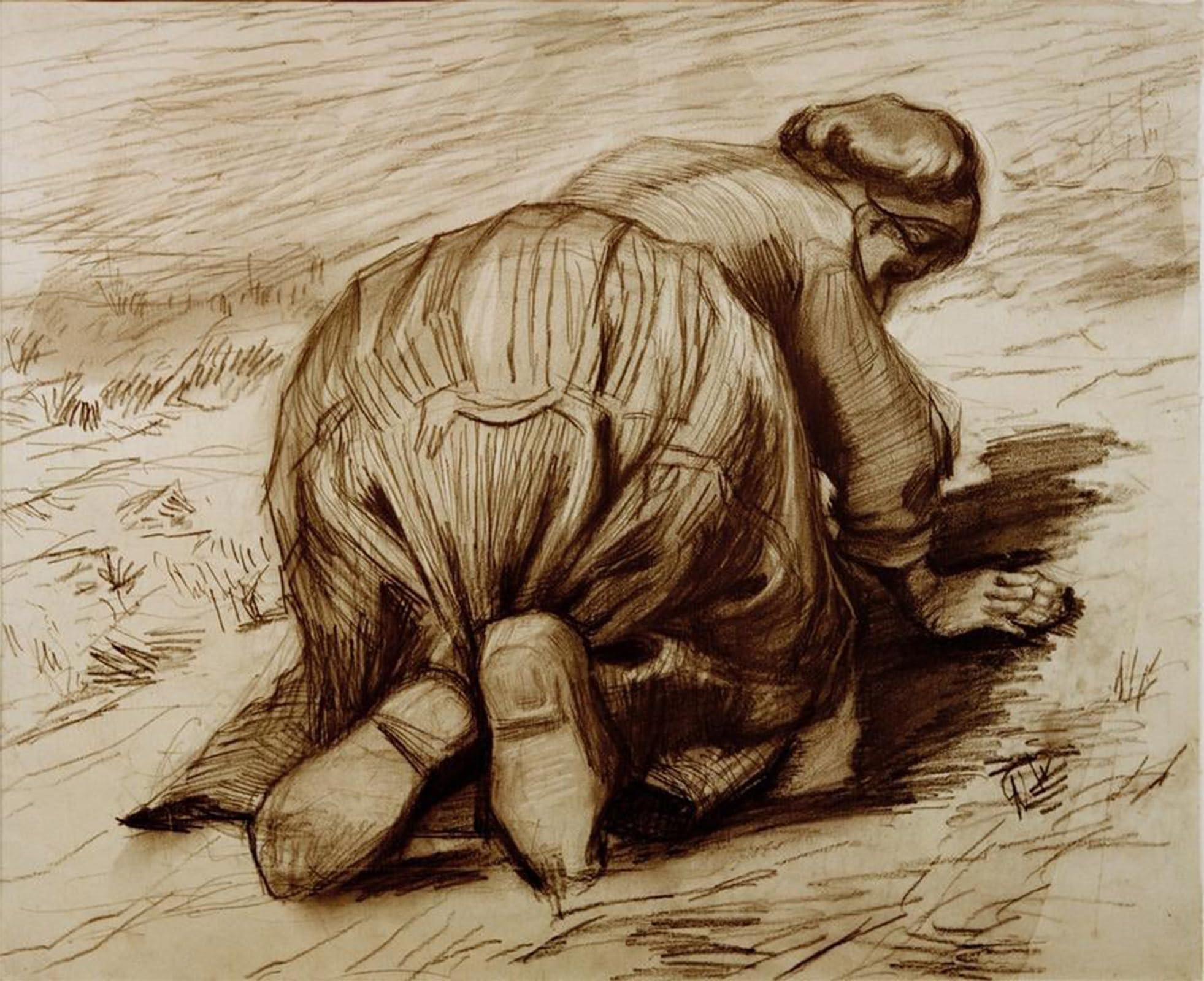 ARTXLXXBN Famous Print Painting Colorful Art Print Kneeling Peasant Woman Canvas Art Decorations for Home Decor 60x90cm