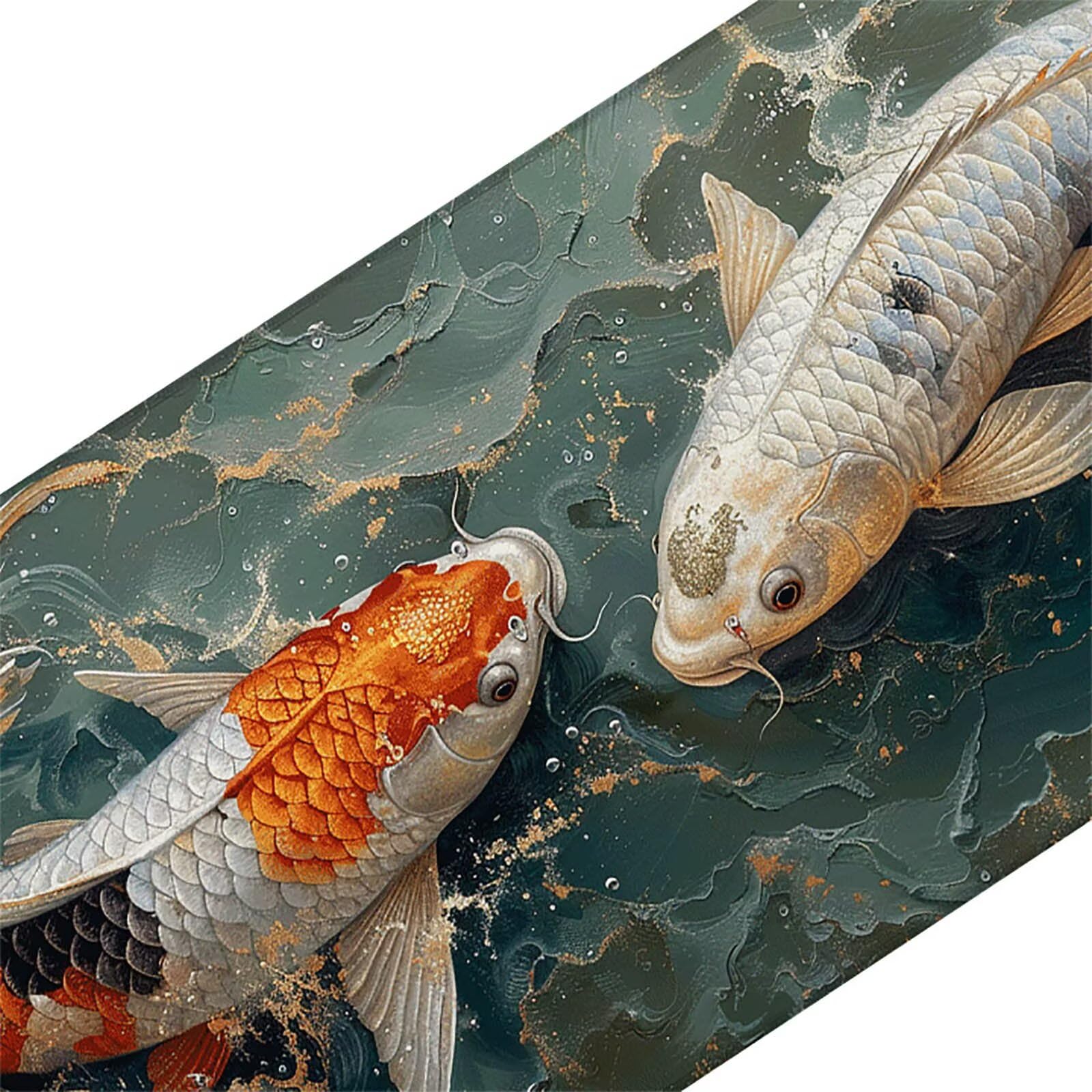 Fish Podkładka pod mysz XXL 1200 x 600 mm, beżowa podkładka pod mysz z antypoślizgową gumową podstawą, szyte krawędzie, wodoszczelna, na biurko, dekoracja biurka, akcesoria do komputera, na prezent