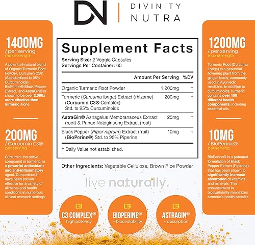 Miniatura 2 de Curcumina de cúrcuma con pimienta negra BioPerine 1400 mg, soporte GLP-1 naturalmente, suplemento de cúrcuma de absorción máxima para apoyo