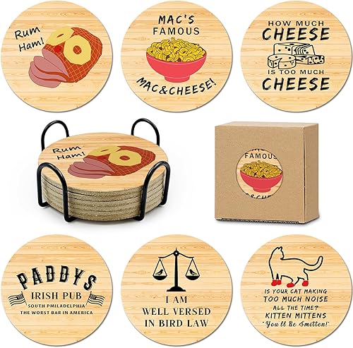 Miniatura 13 de Juego de 6 posavasos sarcásticos de corcho absorbente para bebidas, posavasos de granja para bar con soporte, posavasos divertidos para proteger tu