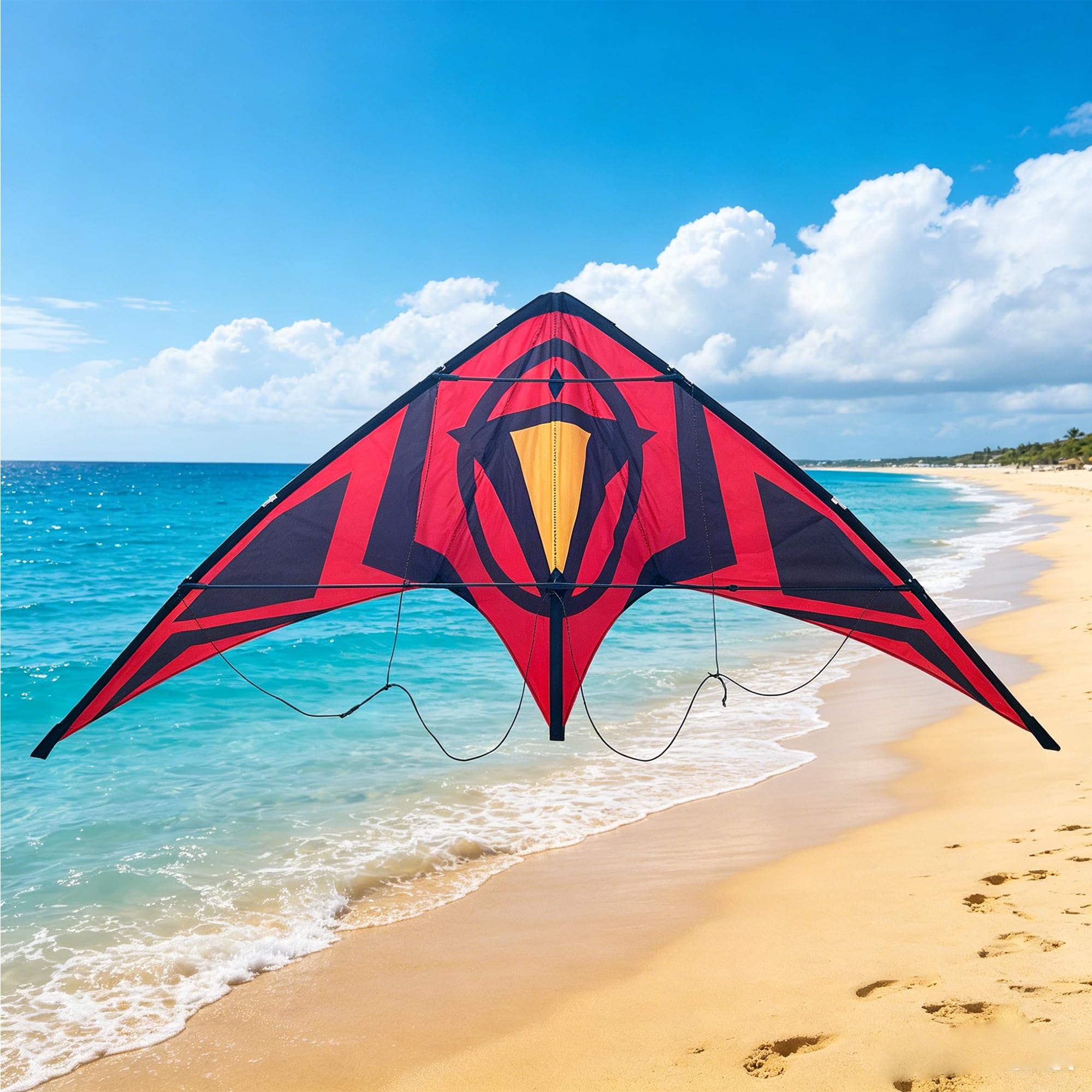 Cerf-volant acrobatique double ligne, design rouge et noir, envergure de 154,9 cm, cerf-volant de sport de plein air pour adultes, polyester indéchirable, facile à voler pour s'amuser à la plage en