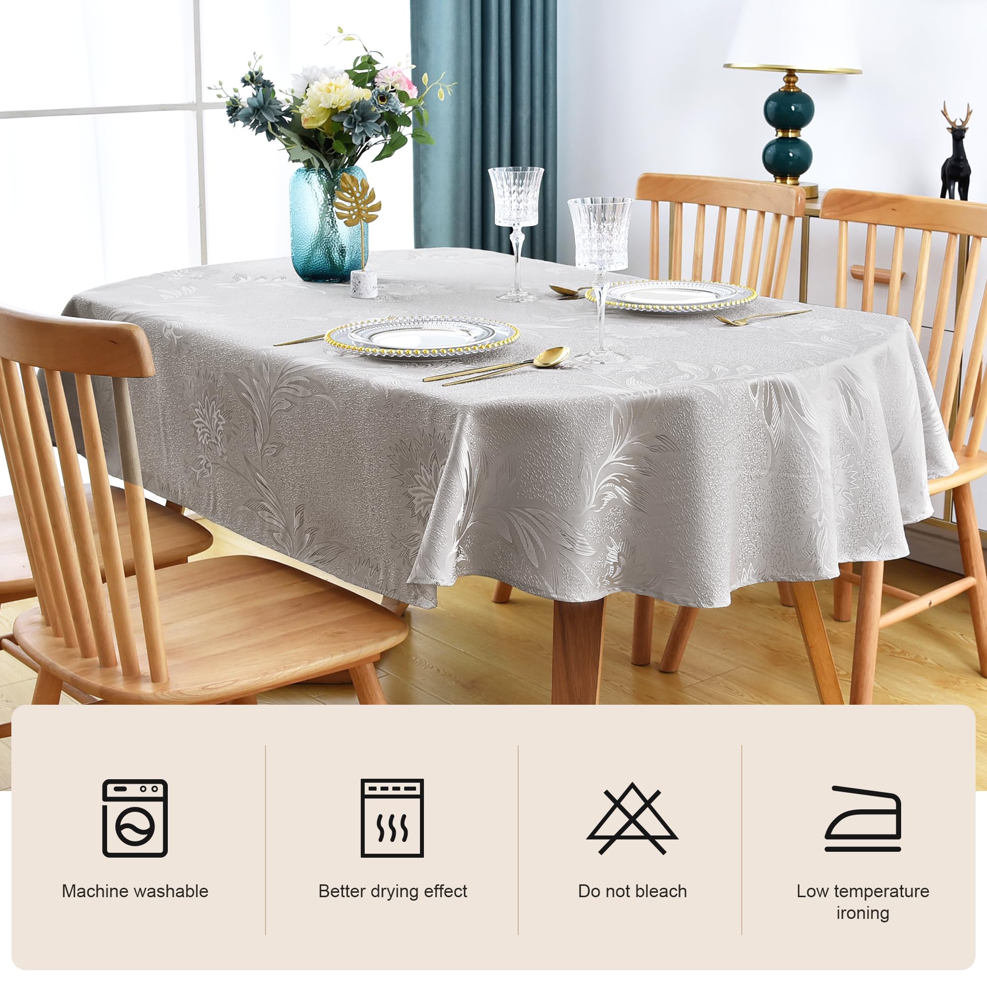 Wolkemer Tovaglia ovale in jacquard, grande, lucida, 152 x 305 cm, grigio