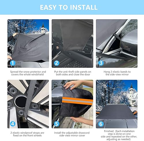 Miniatura 6 de TX-INNO AUTO Cubierta de parabrisas para hielo y nieve, cubierta de nieve para parabrisas de automóvil con cubierta de espejos laterales, cubierta