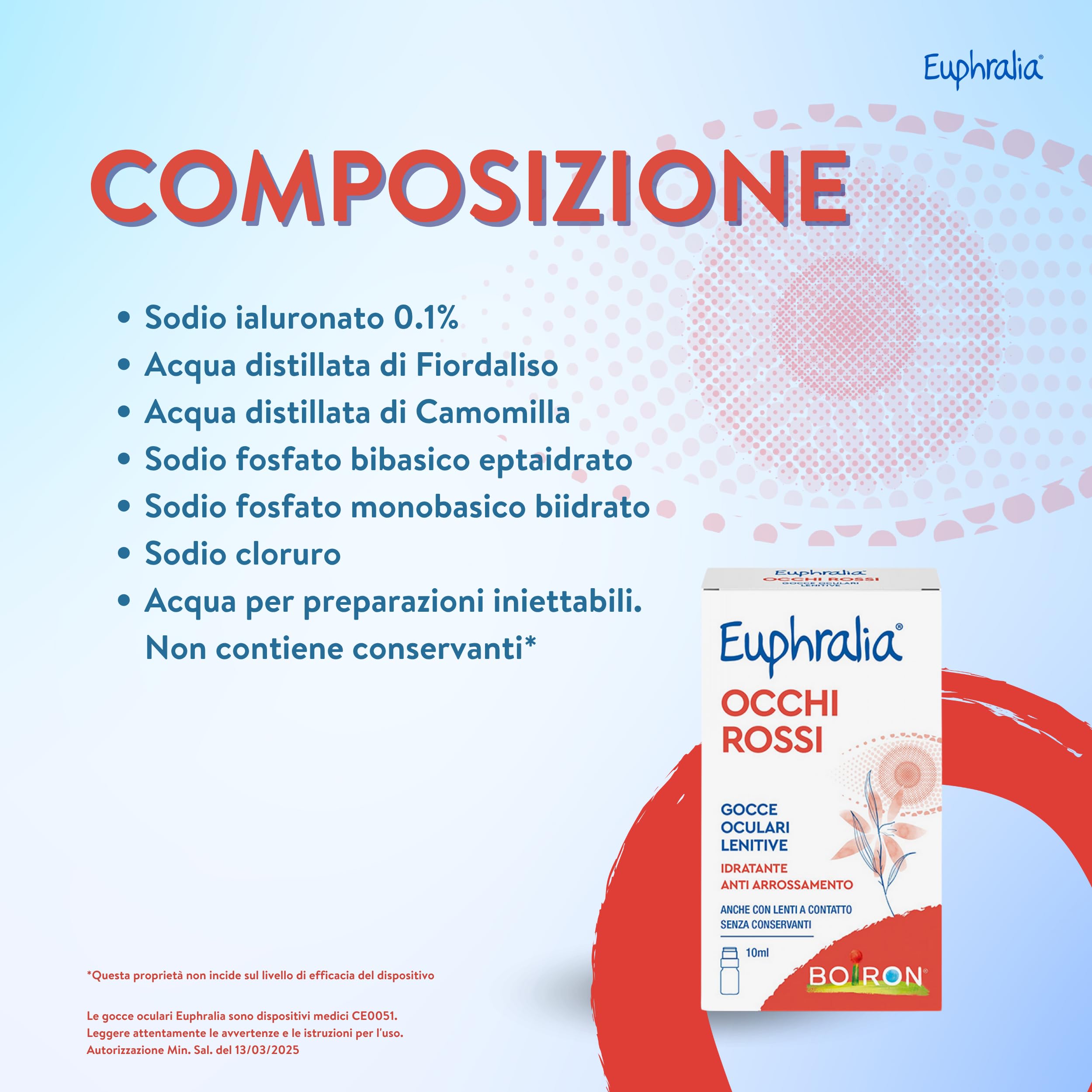 Euphralia Occhi Rossi - Gocce Oculari Lenitive, Rimedio in caso di Discomfort Oculare e Arrossamento, Idratante, con Acido Ialuronico, Acqua Distillata di Camomilla - Flacone da 10 ml + Panno Occhiali