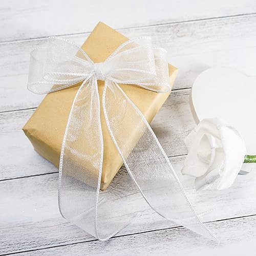 Miniatura 4 de CT CRAFT LLC Cinta de Organza Transparente con Alambre de 1.5" x 50 Yardas Blanca para Lazo de Silla de Boda Ramo Floral Envoltura de Regalos Árbol
