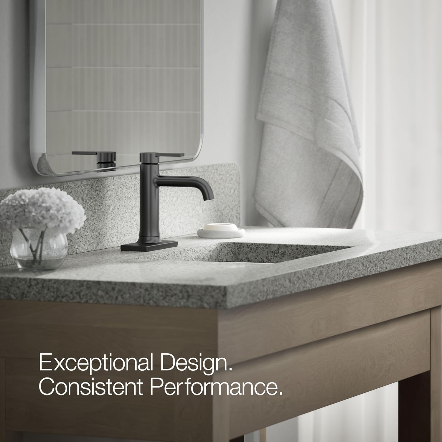 KOHLER K-28126-4-BL Single-Handle Bathroom Sink Faucet, 1-Hole, Bathroom Faucets with Clicker Drain, 1.2 GPM, Matte Black