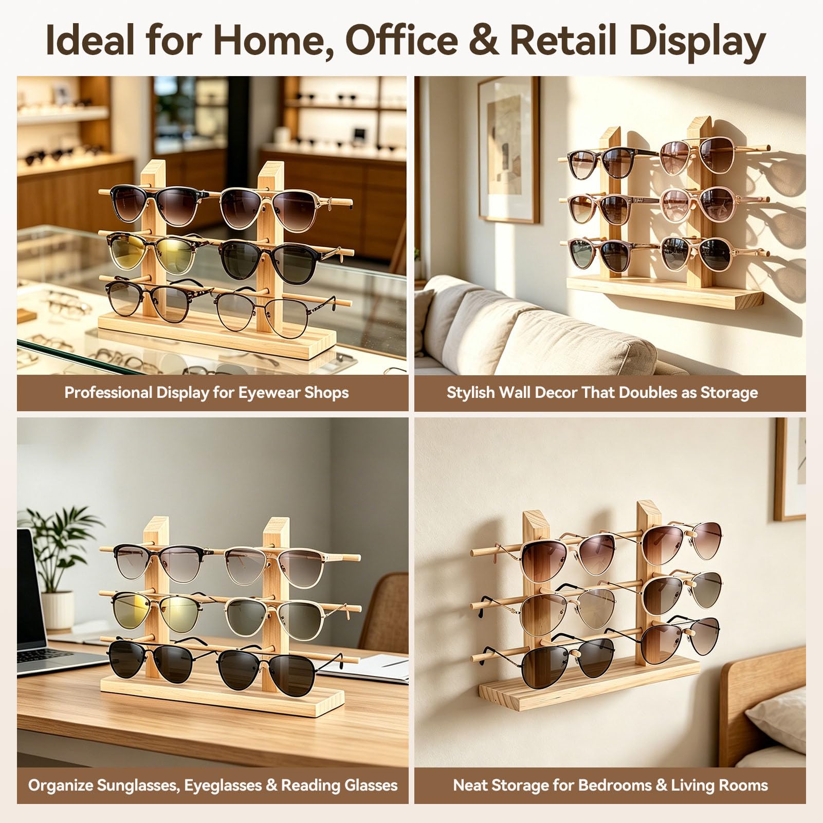 HERCHR Espositore per Occhiali Scaffale per Occhiali Multipli, 3 Strati Organizer portaocchiali per espositore per casa o Negozio di Occhiali(6 Paia)