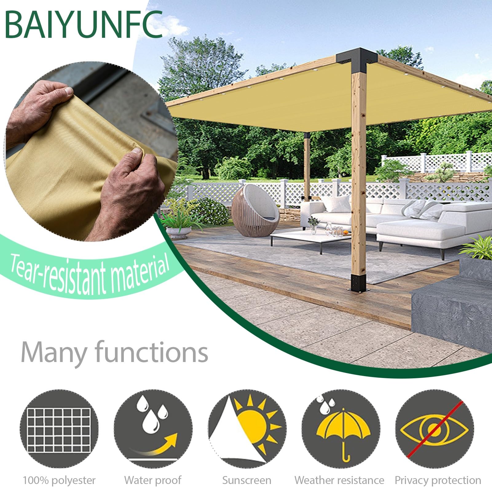 Sonnensegel Rechteckig 1 x 4 m 95% Uv-Schutz Wasserdicht Rechteckig Sonnenschutz Segeltuch PES Polyester Schattiernetz für Terrasse-Garten-Rasen, Hellgrau