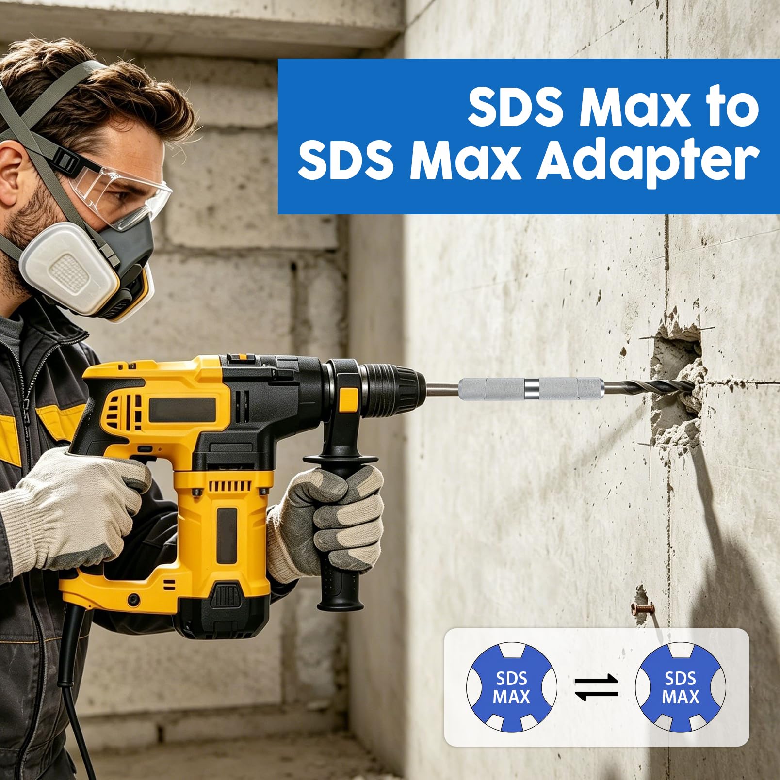 Rallonge SDS Max vers SDS Max pour extensions de perçage, adaptateur pour perceuse, tige d'extension à deux voies pour marteau électrique, 190 x 30 mm