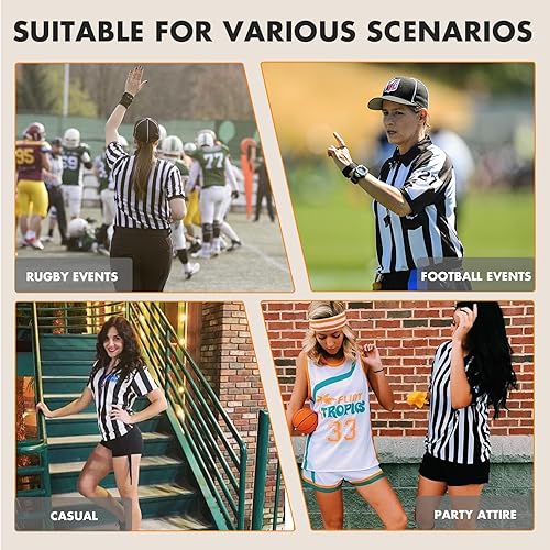 Miniatura 6 de Camiseta de árbitro oficial para mujer, camiseta de árbitro de árbitro de rayas blancas y negras para baloncesto, fútbol, disfraz de Halloween