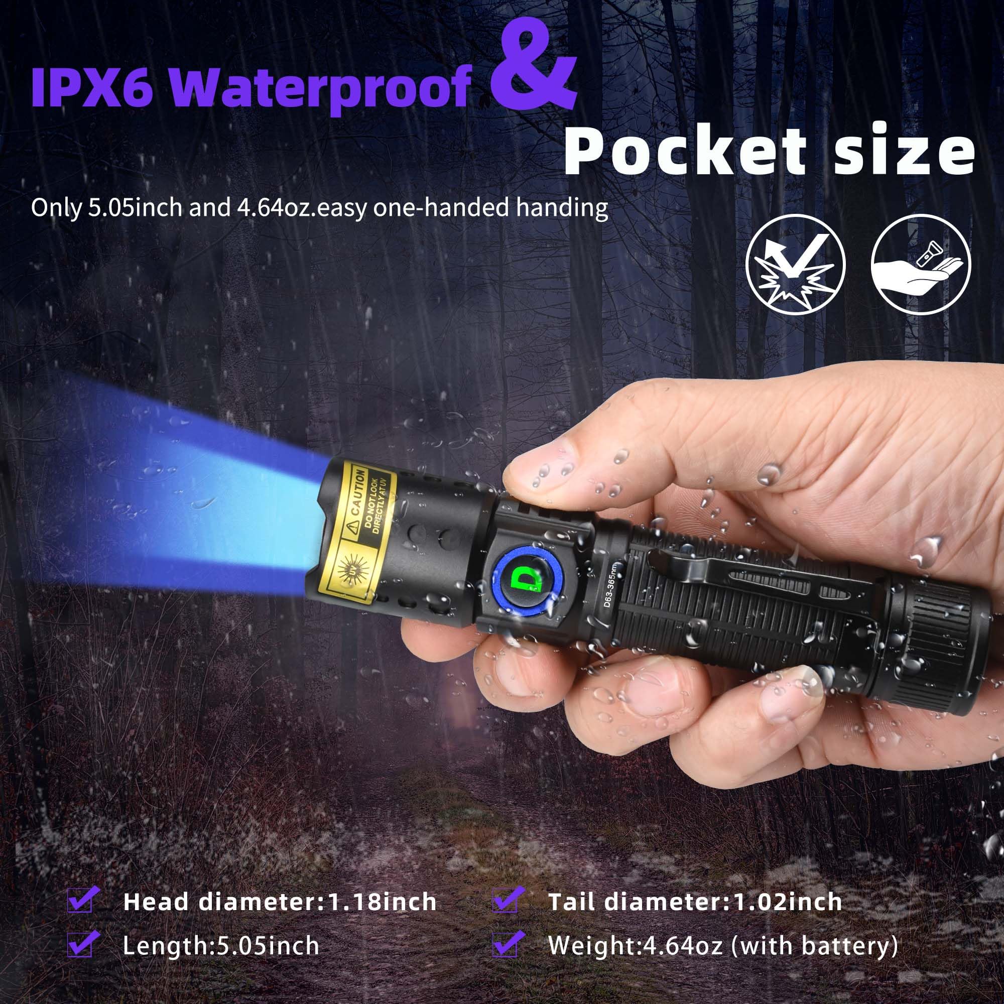 WMCODMW UV Flashlight Black Light 365nm, Mini Powerful 3xLED Ultraviolet Blacklight Rechargeable Woods Lamp, Handheld Pet Urine Detector for Dog/Cat Urine, Stains, Resin Curing, Rocks Finder : Pet Supplies