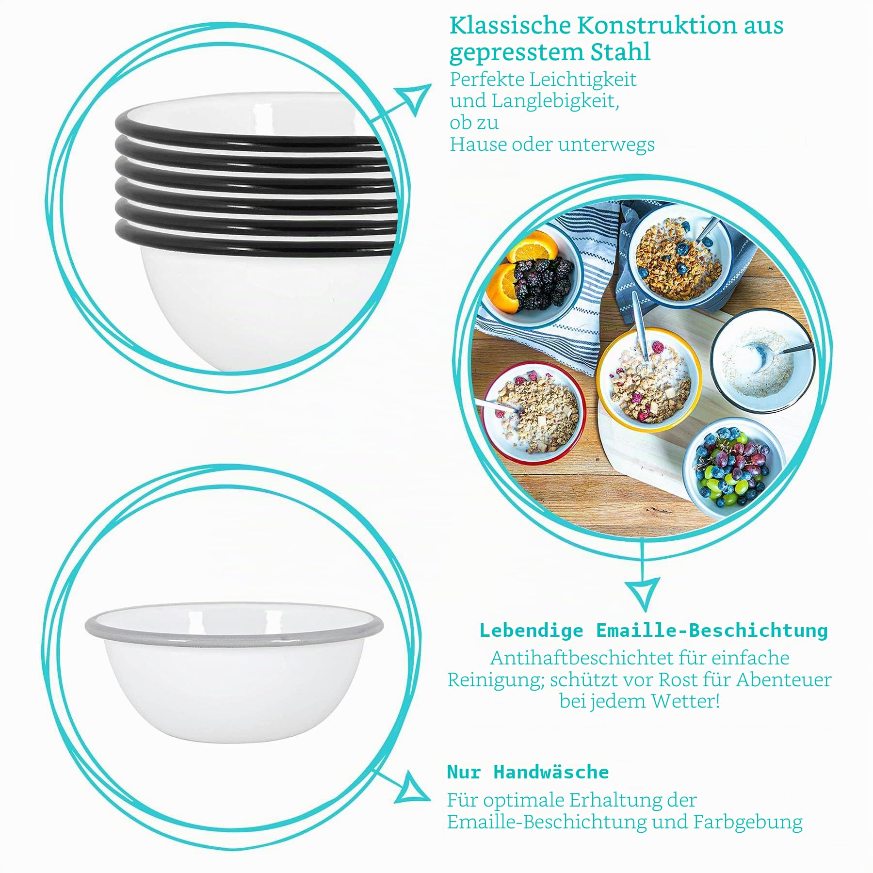 Argon Tableware Weiße Emailleschalen - 16cm - Gelb - 6. Packung