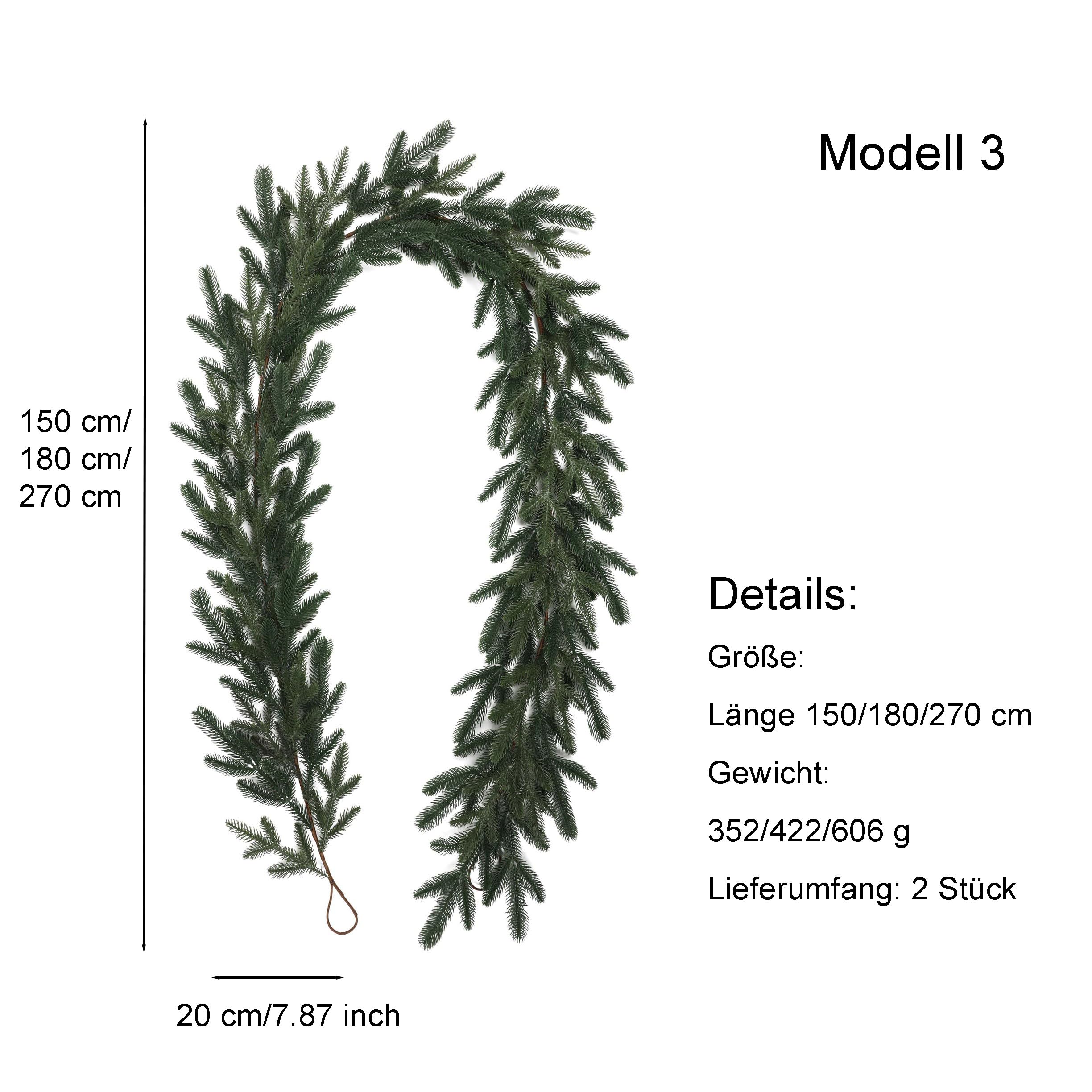 2 Stück Weihnachtsgirlande, Tannengirlande, Kieferngirlande für Weihnachtsdeko Innen und Außen, Treppengeländer & Türrahmen (Modell 3,180 cm)