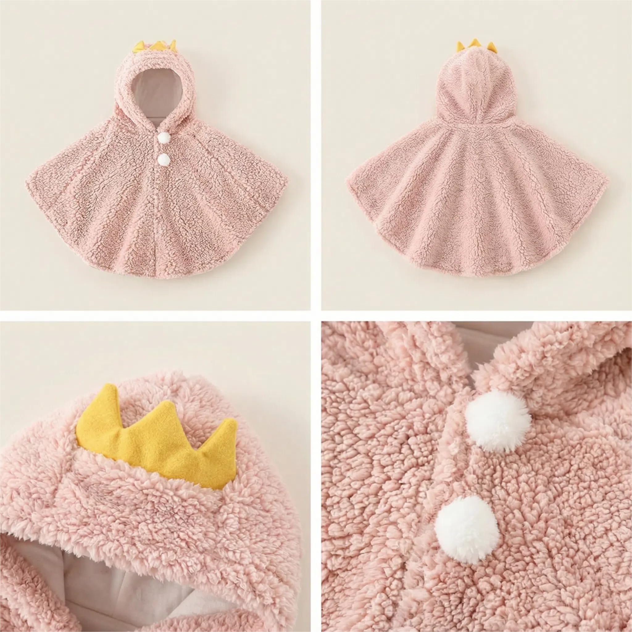 ITODA Mignon Cape à Capuche Bébé Garçon Filles Sweat À Capuche Laine Doux Poncho Cape Tout-Petits Manteau à Capuchon Coupe-Vent Hiver Automne Vêtements d'extérieur Chaude Châle pour Enfants 0-3ans