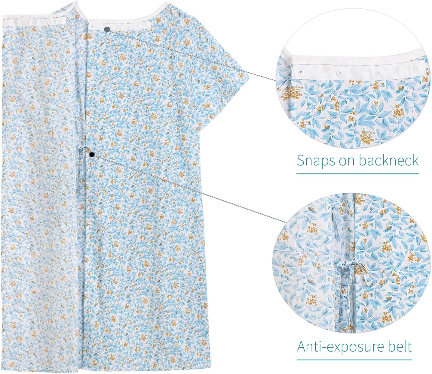 AVIIER 100% Cotton Hospital Gowns for Women Open Back Adaptive Clothing Nightgown Post Shoulder Surgery Patient Gown - Image 5