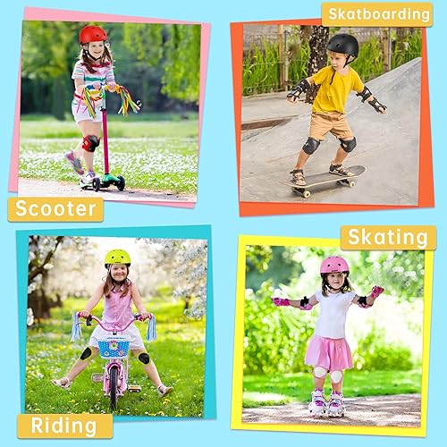 Miniatura 7 de Juego de casco de bicicleta para niños, casco ajustable para niños de 2 a 8 años con rodilleras, codos y muñequeras  Casco multideportivo para