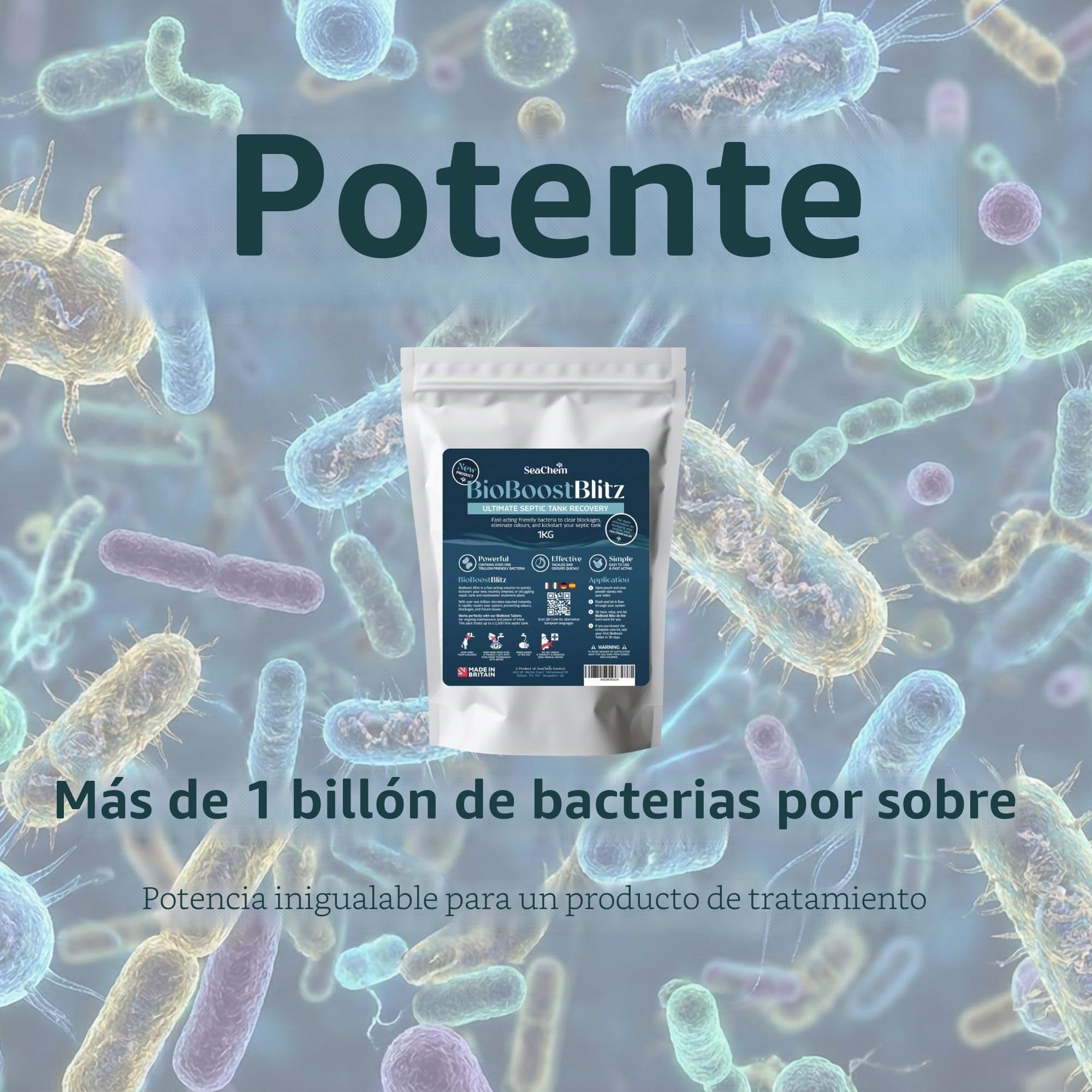 Sea-Chem BioBoost Blitz | Tratamiento de Choque Único para Fosa Séptica | Súper Concentrado Bacteriano | Elimina Olores, Atascos y Lodos Rápido | Recuperación Inmediata de Depósitos Lentos