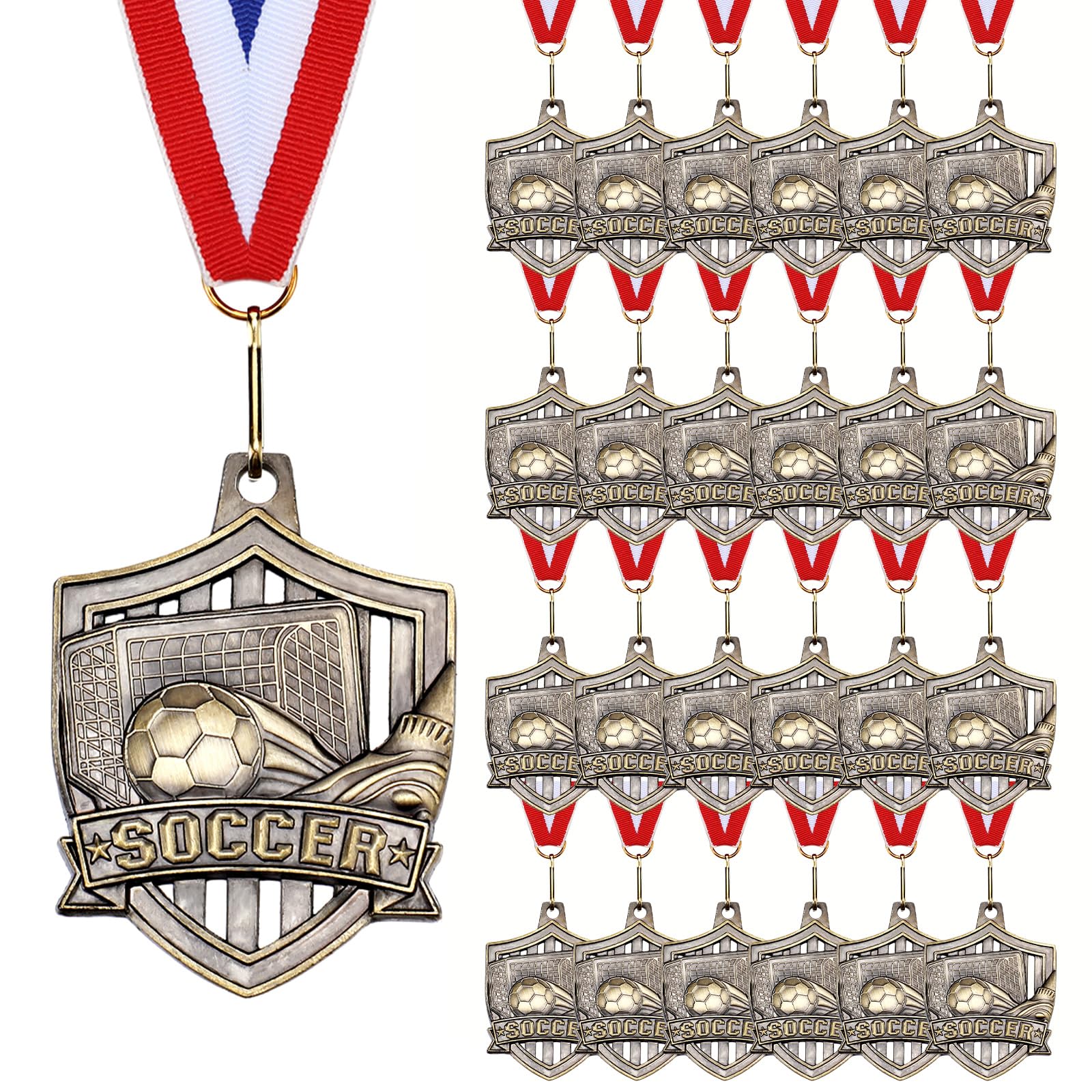 24 Stück Goldmedaillen mit Nackenbändern für Teamsport, Teilnahme, Turniere, Preis, Geschenk, Liga, Schule, Auszeichnungen (Fußball)